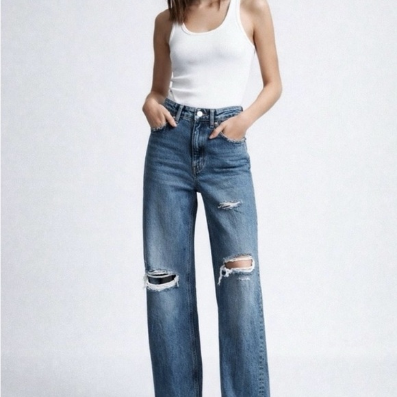 Zara Distressed Wide Leg Jeans - Picture 5 of 5